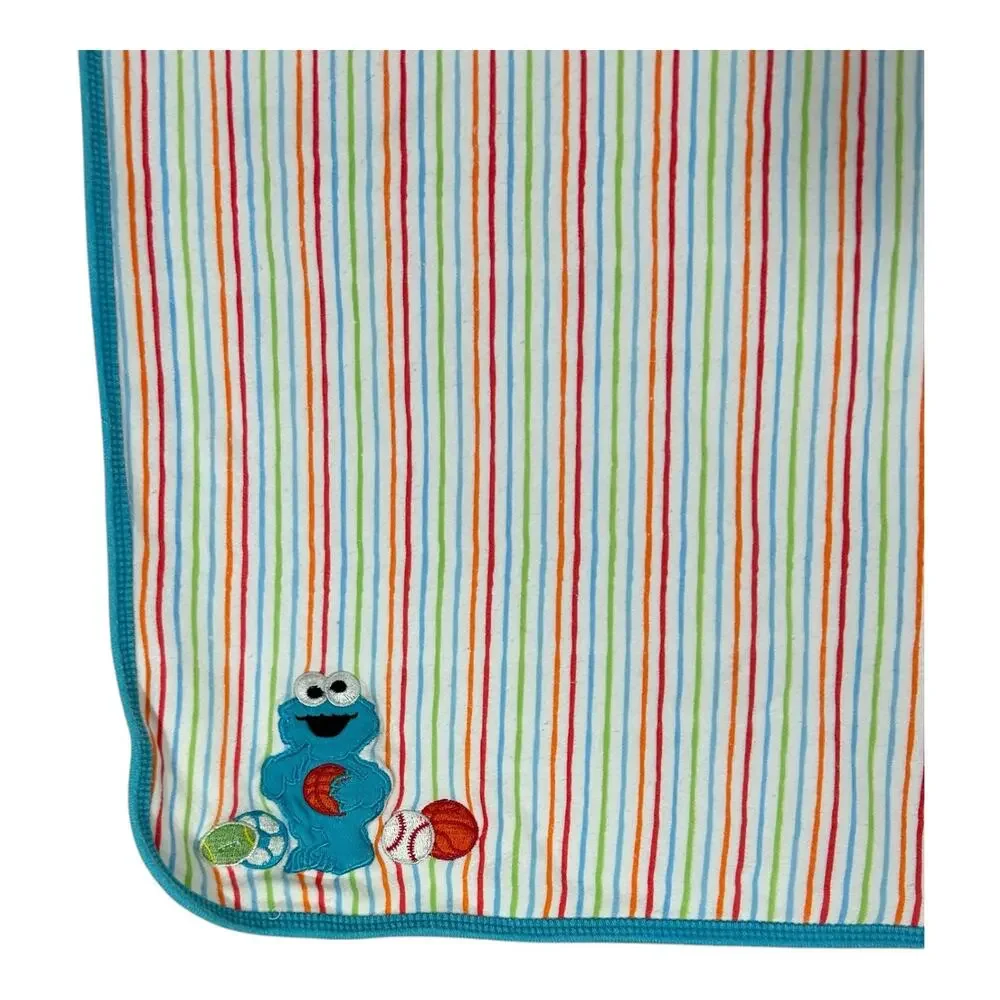Sesame Street Cookie Monster Elmo Sports Balls Striped Baby Blanket Cotton Blue